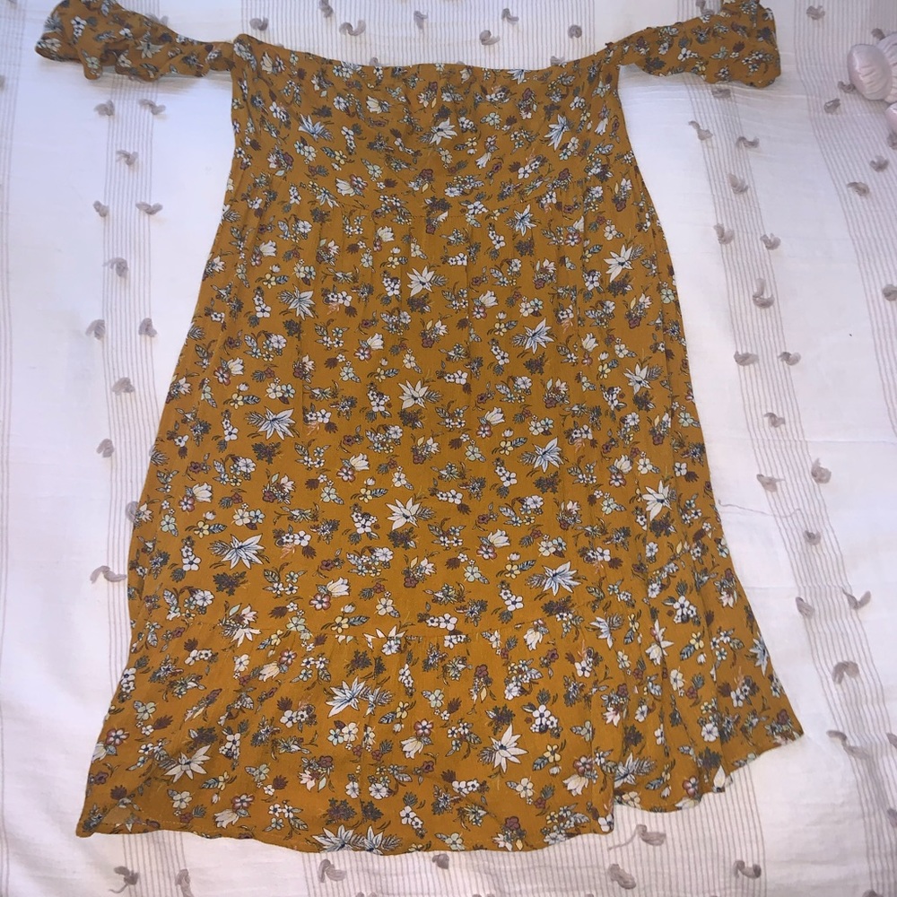 Yellow floral off the shoulder mini dress